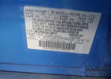 2022 Nissan Kicks S from USA, damaged, VIN 3N1CP5BVXNL490717